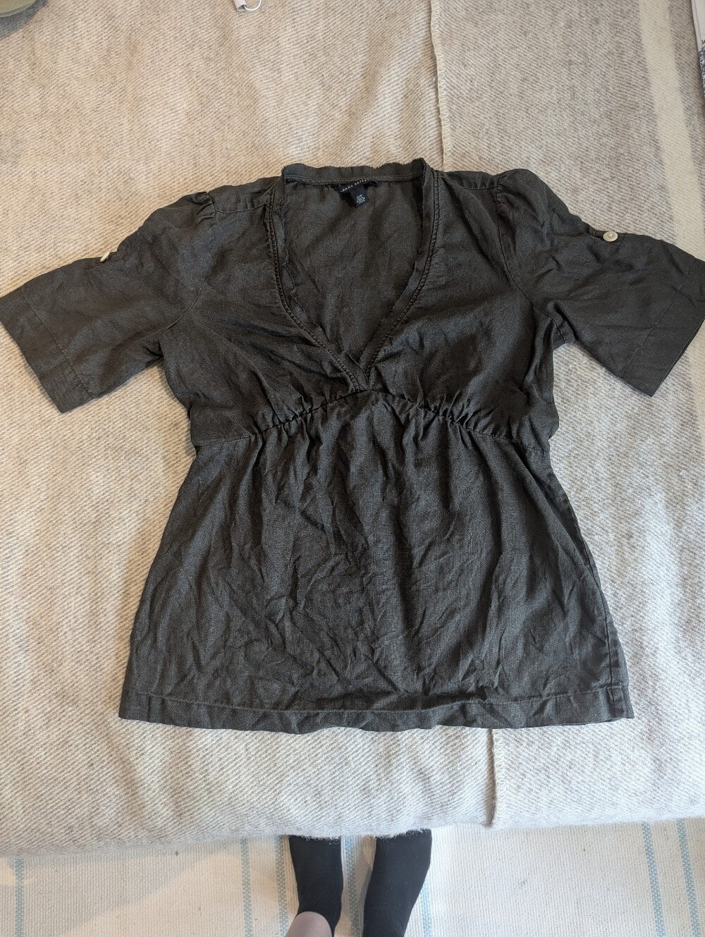 Grey Linen Baby Doll Top